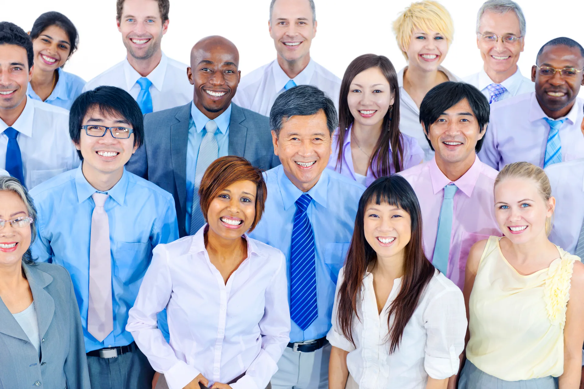 International business professionals smiling together as a community